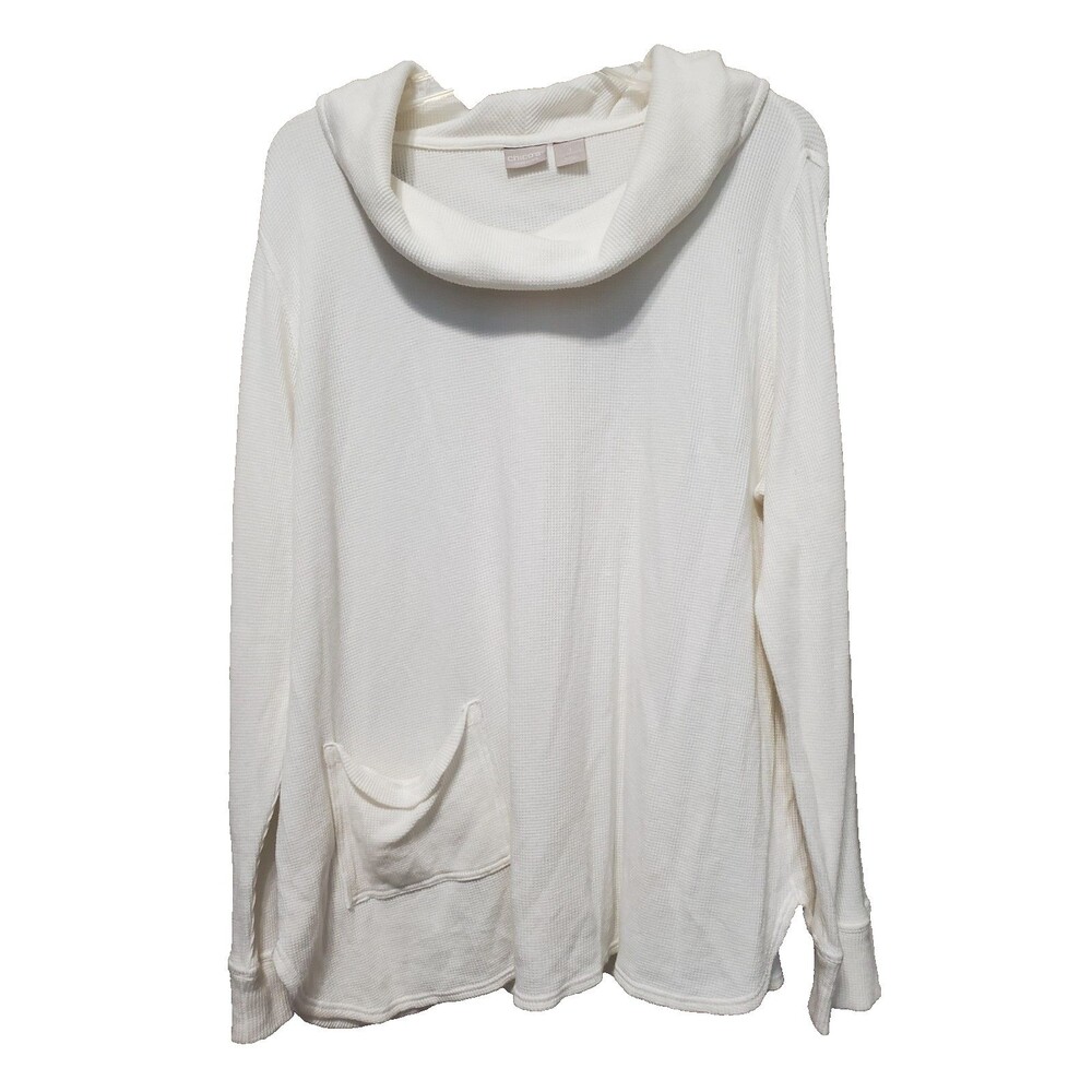 Chico's Zenergy Off-White Cowl Neck Long Sleeve Waffle-Knit Top Size 3 (XL)